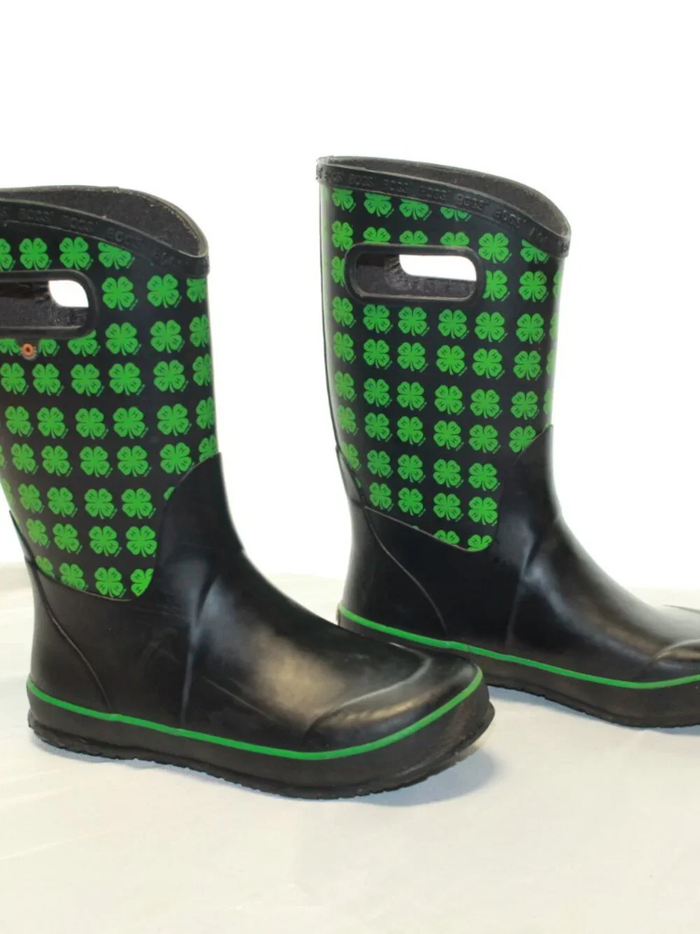 Bogs Youth Size 6 Black 4H Clover Mid Waterproof Rubber Pull On  Rainboots